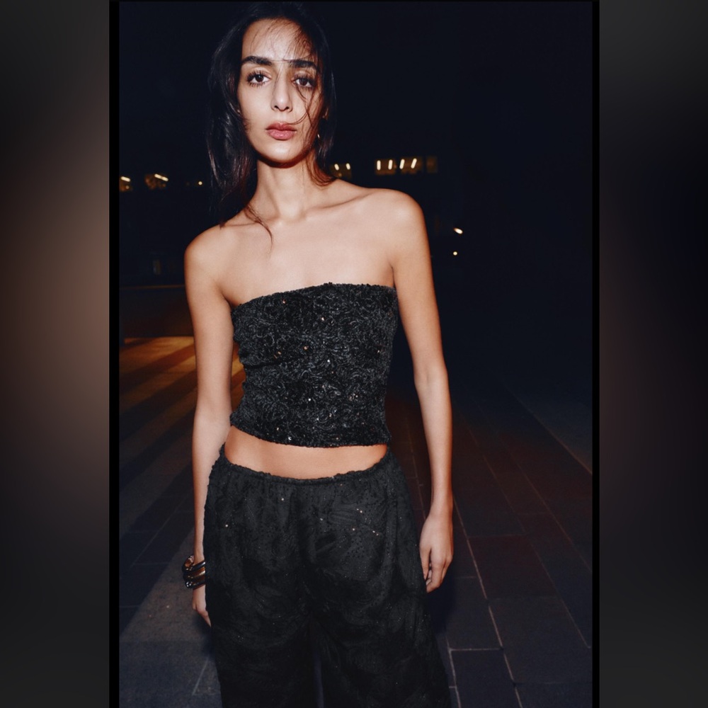 ZARA SEQUIN VELVET TOP - Sz M
